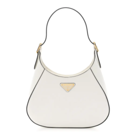 fake designer bags Prada Mini Box Calfskin Shoulder Bag in White Black with Gold Hardware front