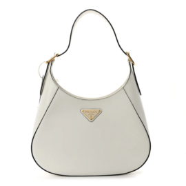 fake designer bags Prada Mini Box Calfskin Shoulder Bag in White Black with Gold Hardware front