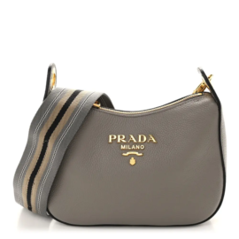 fake designer bags Prada Small Vitello Phenix Zippered Messenger Hobo in Argilla with Polished Gold Hardware front