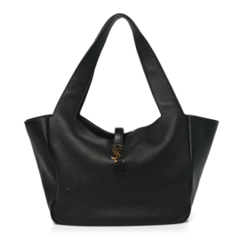 fake designer bags Saint Laurent Large Grained Deerskin Bea Tote in Black with Aged Gold Hardware front