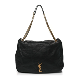 fake designer bags Saint Laurent Large Lambskin Matelasse Monogram Jamie 4.3 in Black with Aged Gold Hardware front