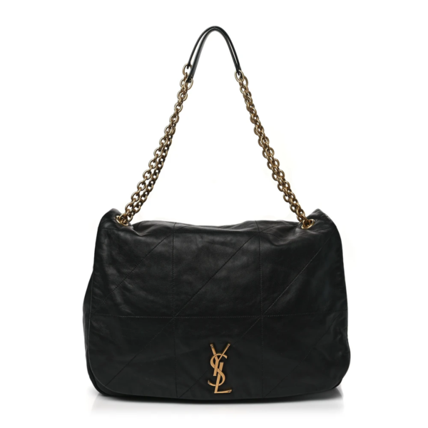 fake designer bags Saint Laurent Large Lambskin Matelasse Monogram Jamie 4.3 in Black with Aged Gold Hardware front