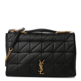 fake designer bags Saint Laurent Large Lambskin Matelasse Monogram Oversized Jamie in Black with Aged Gold Hardware front