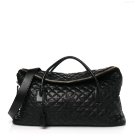 fake designer bags Saint Laurent Medium Calfskin Quilted ES Giant Travel Bag in Black with Silver Hardware front