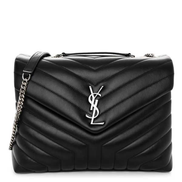 fake designer bags Saint Laurent Medium Calfskin Y Quilted Monogram Loulou Chain Satchel in Black with Silver Hardware front