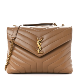 fake designer bags Saint Laurent Medium Calfskin Y Quilted Monogram Loulou Chain Satchel in Natural Tan with Gold Hardware front