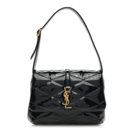 fake designer bags Saint Laurent Medium Patent Quilted Le 57 Diamond Shoulder Bag in Black with Aged Gold Hardware front