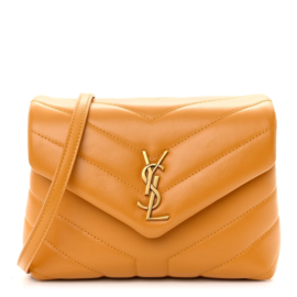 fake designer bags Saint Laurent Mini Calfskin Y Quilted Monogram Toy Loulou Crossbody Bag in Cheddar with Gold Hardware front