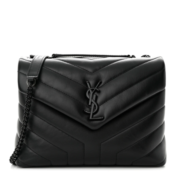 fake designer bags Saint Laurent Small Black Calfskin Y Quilted Monogram Monochrome Loulou Chain Satchel in Black with Black Hardware front