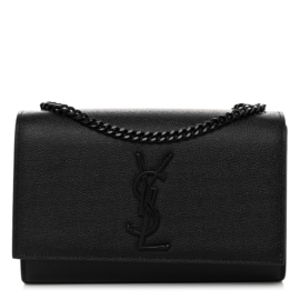 fake designer bags Saint Laurent Small Black Grain De Poudre Monogram Monochrome Kate Satchel in Black with Black Hardware front