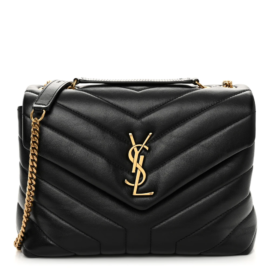 fake designer bags Saint Laurent Small Calfskin Y Quilted Monogram Loulou Chain Satchel in Black with Gold Hardware front