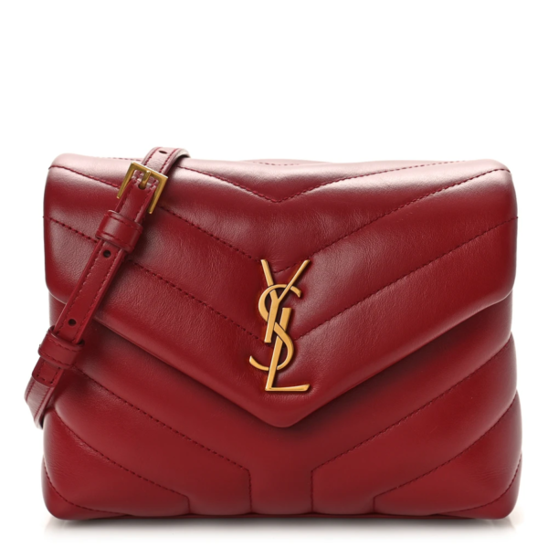 fake designer bags Saint Laurent Small Calfskin Y Quilted Monogram Toy Loulou Crossbody Bag in Opyum Red with Aged Gold Hardware front