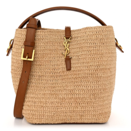 fake designer bags Saint Laurent Small Raffia Vegetable Le 37 Bucket Bag in Naturel Brick with Brass Hardware front